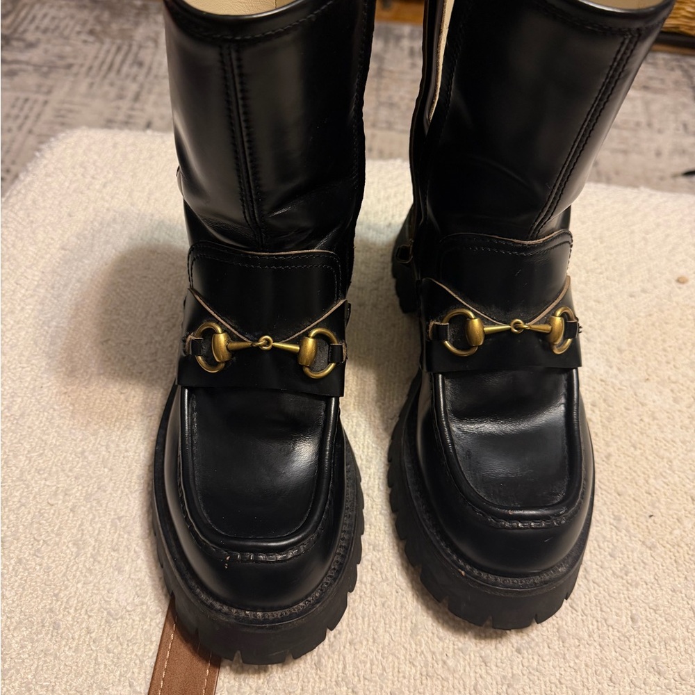 Gucci Black Leather Wellington Women's Boots size 38.5.
